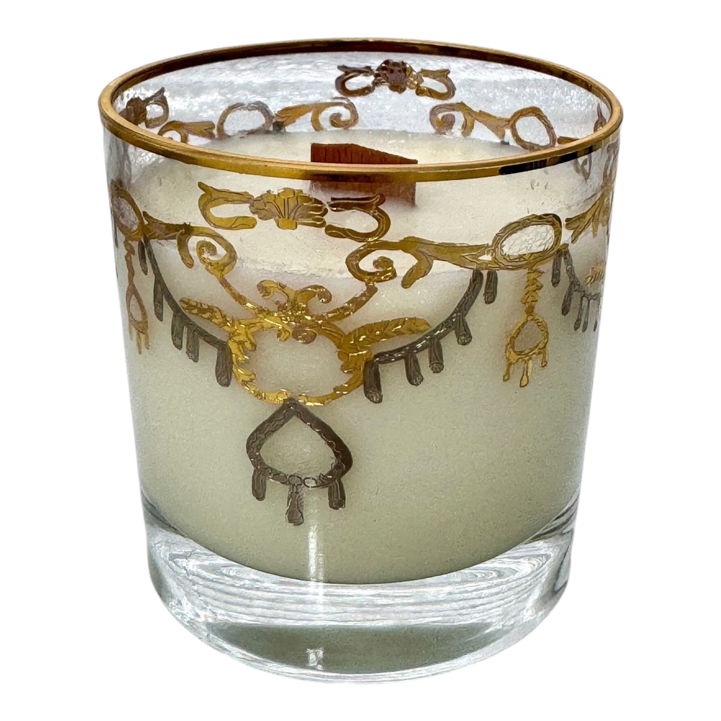 Gold Leaf Detailed Wooden Wick Design Candle